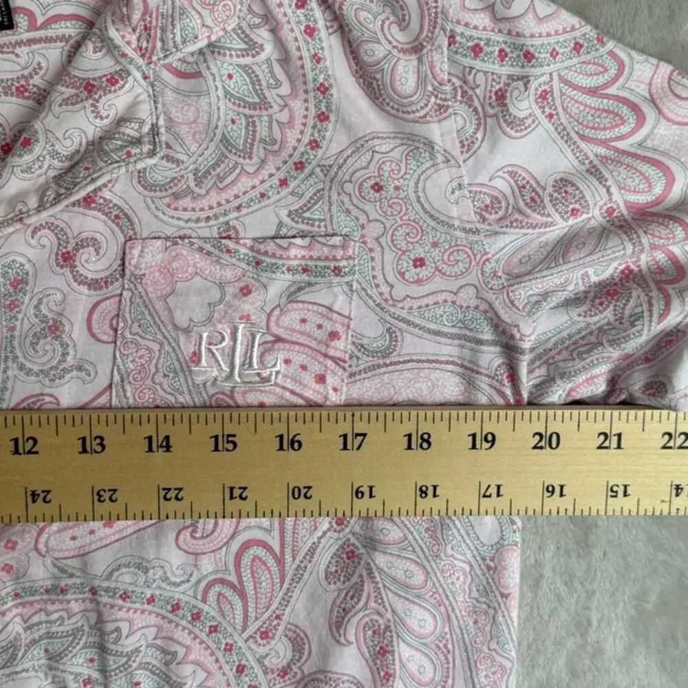 Ralph Lauren Pajama Set Womens Medium Petite PM Pink Paisley Top Pants Lounge
